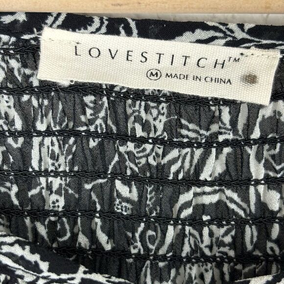 Lovestitch Mixed Print Floral Boho Black White Women’s Dress Size Medium Artsy - Picture 7 of 8